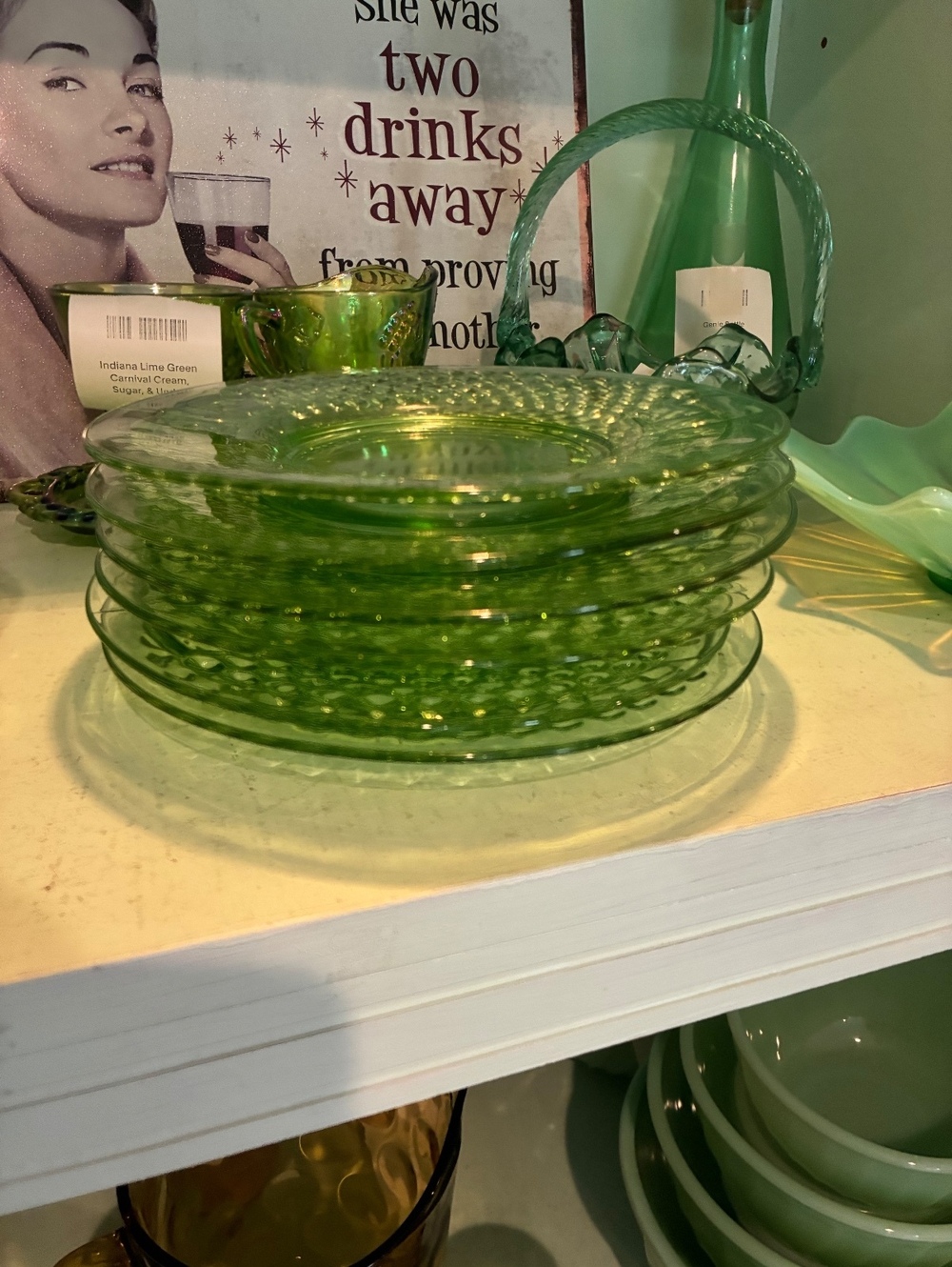 Liberty Works American Pioneer Green UV Glow Hobnail Plates Set of 6